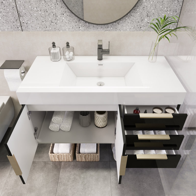 Marck 41.9'' Single Bathroom Vanity with Acrylic Top, High Gloss Black