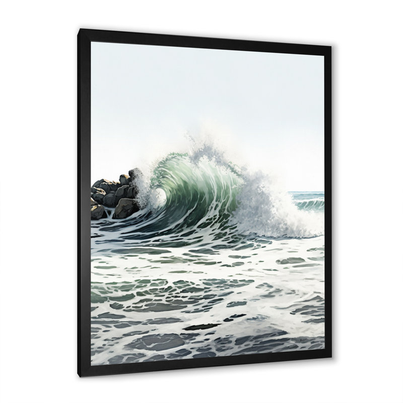 Mouvement de vagues océaniques I, reproduction sur toile, H 20 po x l 12 po x P 1 po, Cadre photo noir