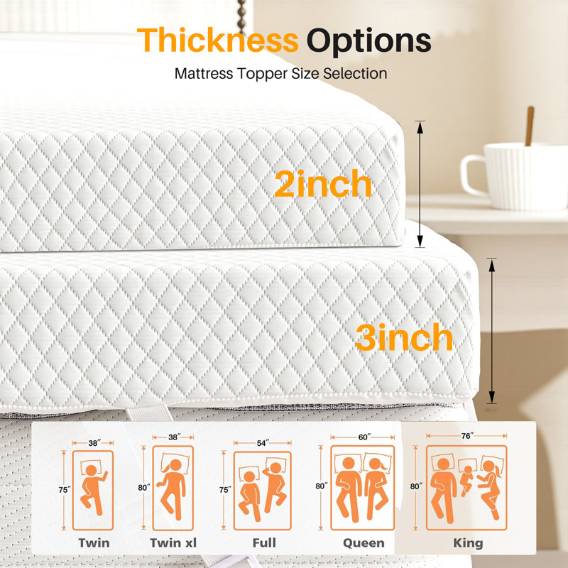 Memory Foam Thin Mattress Topper, Bed Topper with Removable Soft Cover, 4", Twin XL