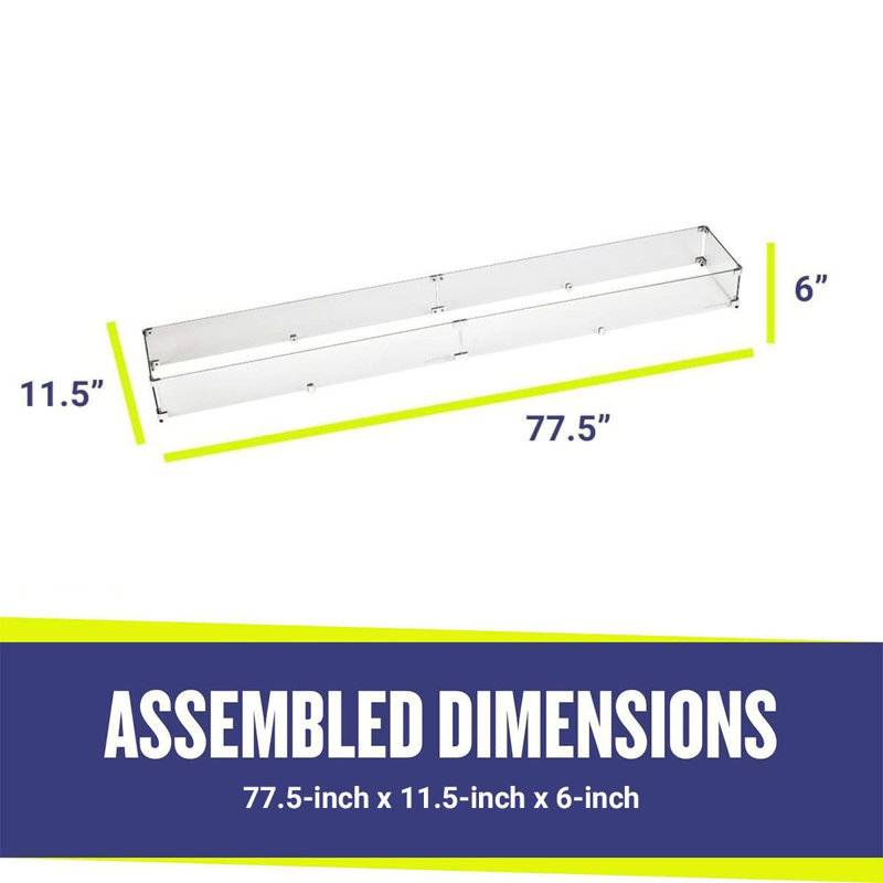 11.5'' Rectangle Tempered Glass Fire Pit Accessory, 6” H x 77.5” W x 11.5” D