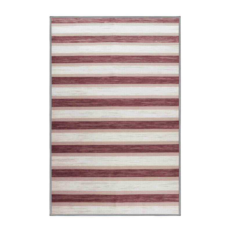Tapis gris à rayures horizontales lavable à la machine, Rectangle 7 pi x 10 pi