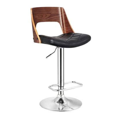 Tabouret de bar moderne à hauteur réglable avec siège incurvé en forme de losange, pivotant à 360 °, hauteur de 24 à 32,3 po, look rétro, noir, conception américaine, structure en métal pivotant de style rétro, composant