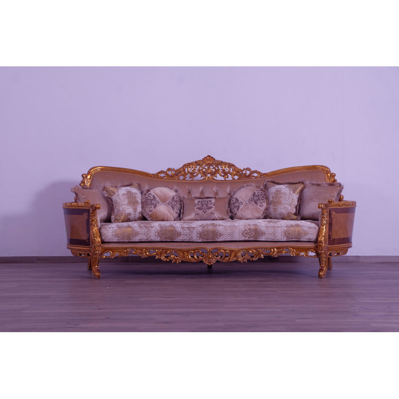 3 Piece Modigliani Sofa Red Gold Fabric, Gold/Beige/Light Brown