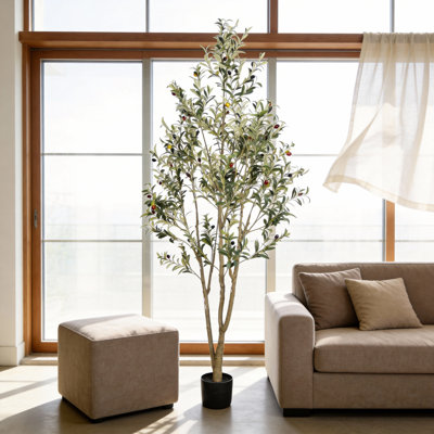 Olive artificielle de 7 pi - Grande plante artificielle avec tronc naturel pour les hauts plafonds