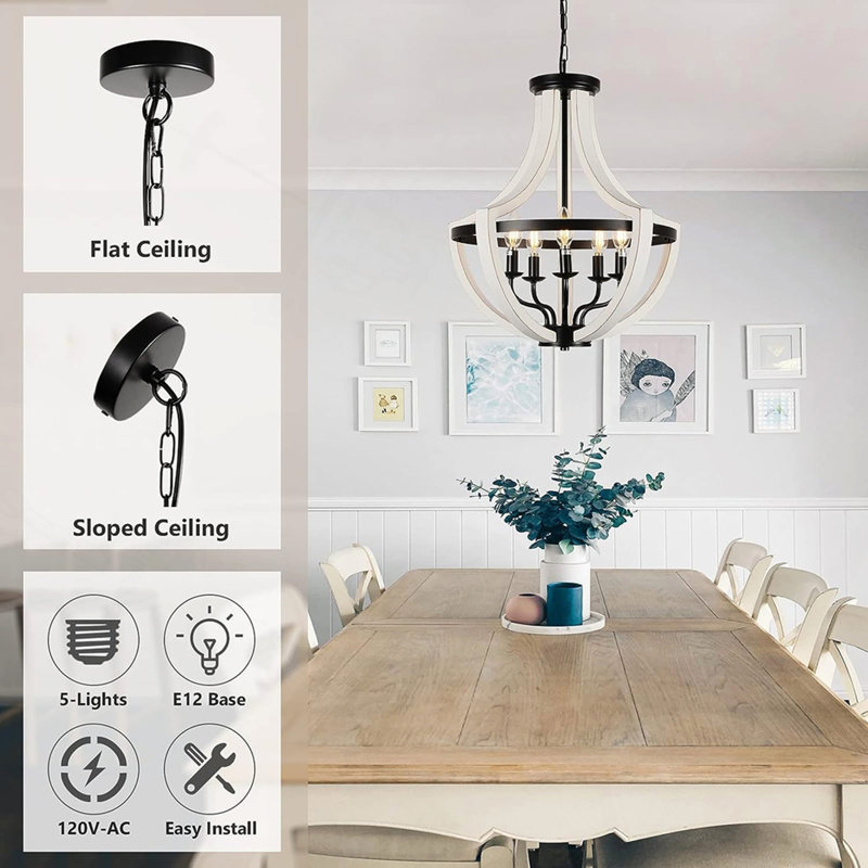 Modern White Solid Wood Chandeliers, White