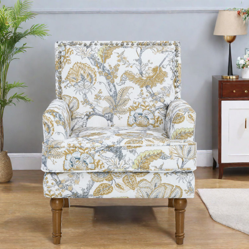 Chaises d'appoint Comfort, fauteuil floral en bois et en tissu pour la maison