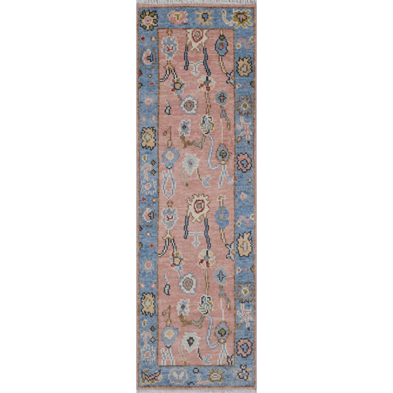 Sunset Blue and Beige Hand-Knotted Wool Runner Rug 2'6" x 8'