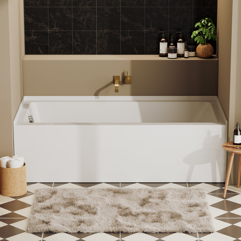 60" x 30" Rectangular Alcove Soaking Acrylic Bathtub with Chrome Drain and Overflow, Left