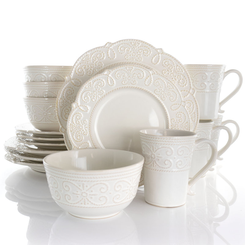 Luna White Porcelain Scalloped 16-Piece Dinnerware Set