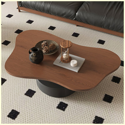 47.24 Inch Mid-Century Cloud Coffee Table with 2 Drawers & Multi-Layer Storage, Walnut Grain Top & Black Base for Living Room, Apartment