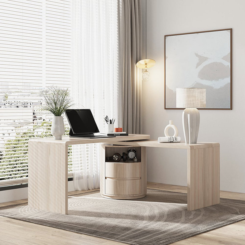 Bureau d'ordinateur pivotant de 59,8 po, bureau à domicile, bureau de direction en L rotatif avec tiroirs