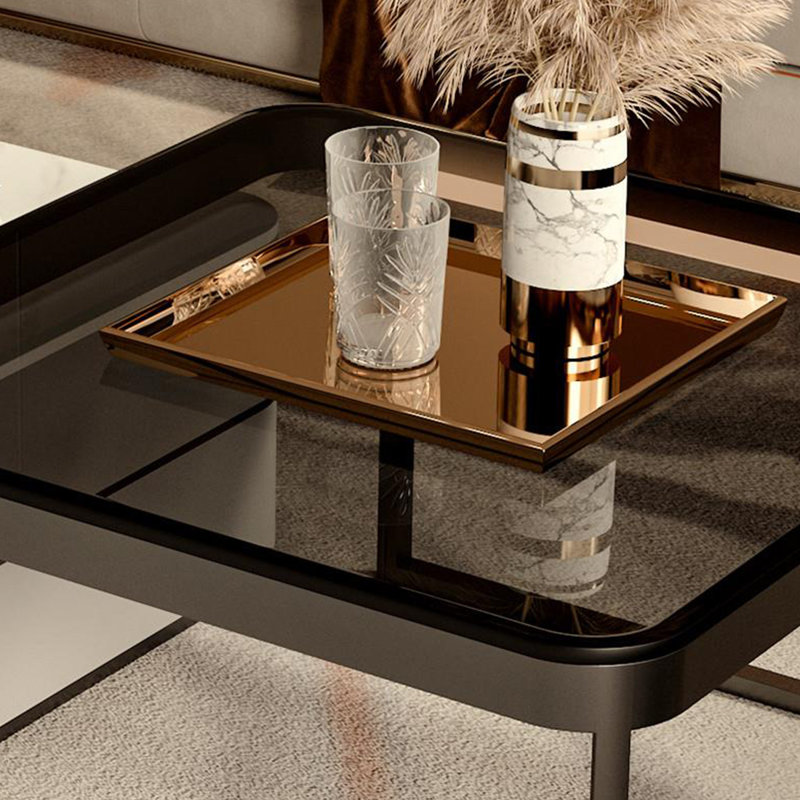 Modern Sintered Stone Coffee Table with Drawer, 16.92" H x 27.55" W x 27.55" D