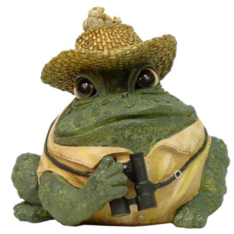 Bird Watcher Character Toad Frog Garden Statue, 5" H x 5.25" W x 4.5" D, Evergreen