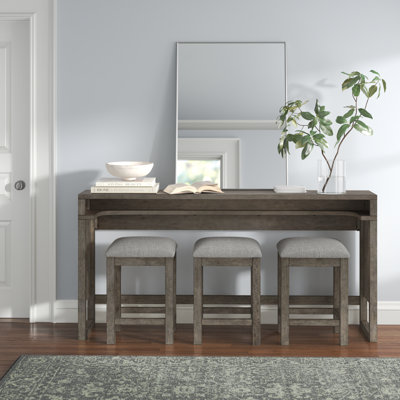 Keena Console Table and 3 Upholstered Stools Set w/ Charging Station