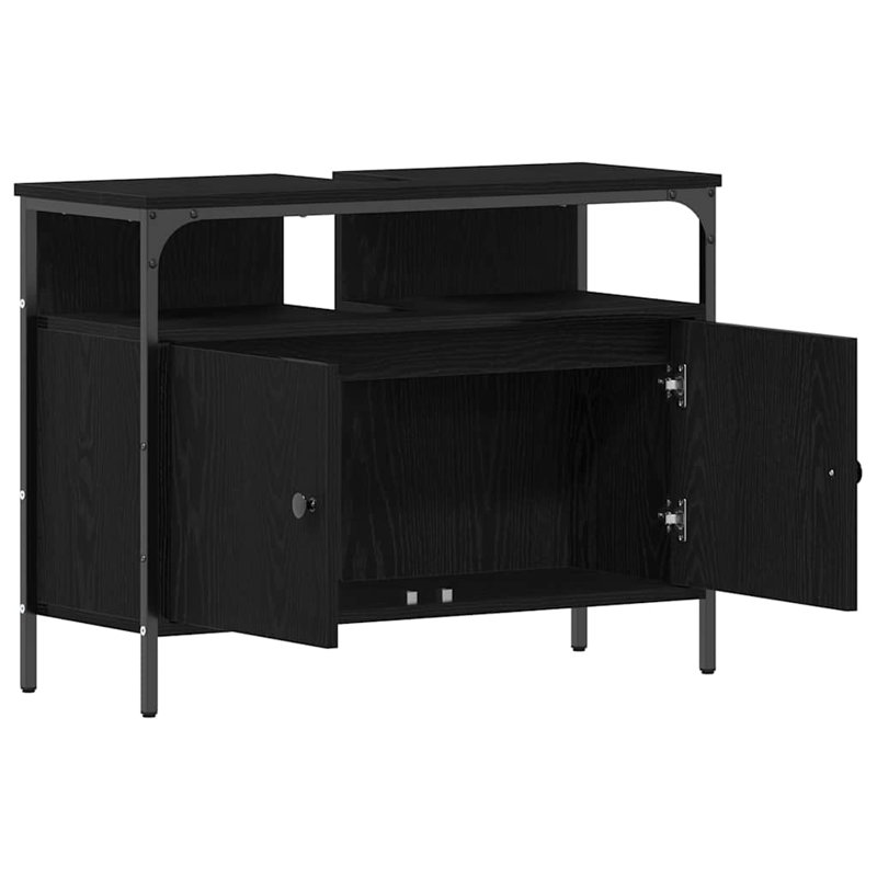  Bathroom Sink Cabinet 80 X 30 X 60 Cm Engineered Wood, Black Oak