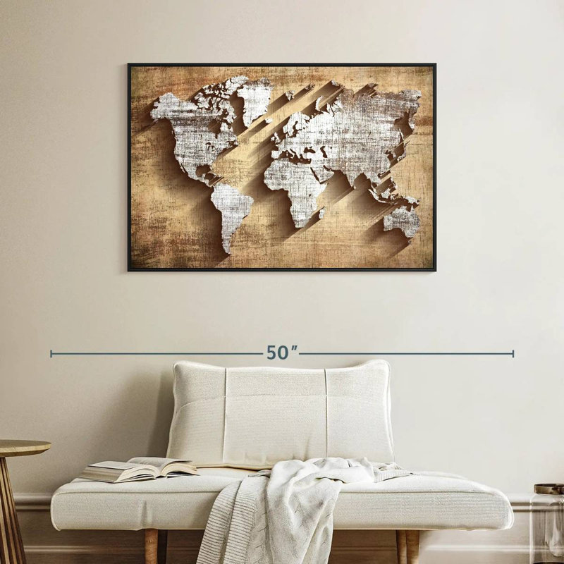 Carte du monde en bois sculpté Aliaz, H 27 po x l 40 po