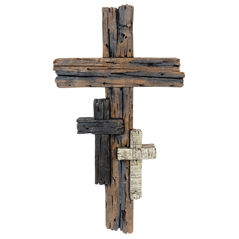 Polyresin Distressed Wood Cross with White & Black Mini Cross Accent Hanging Wall Décor