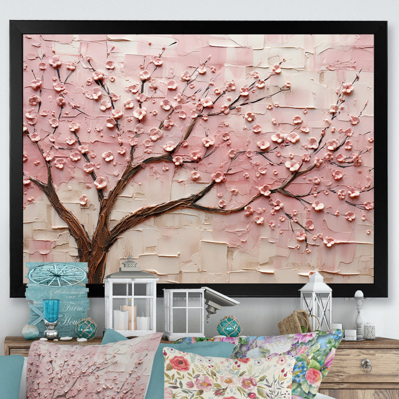 «Cherry Blossom Whisper», reproduction d'art sur toile, Cadre d'angle fermé noir, H 16 po x l 32 po x P 1 po