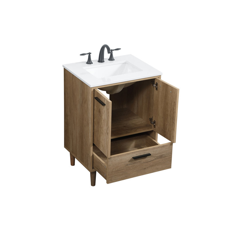 Baldwin 24'' Single Bathroom Vanity with Engineered Marble Top, Natural Oak