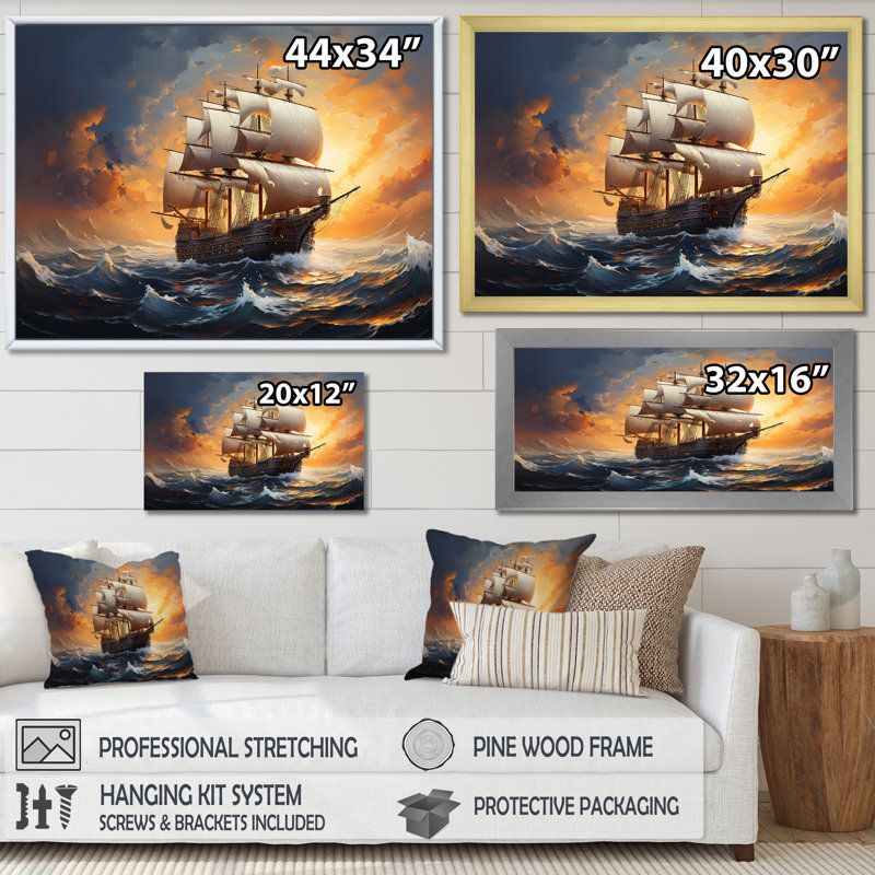 Bateau pirate Carabian Legacy III - art mural pirate, Toile tendue, H 30 po x l 40 po x P 1,5 po