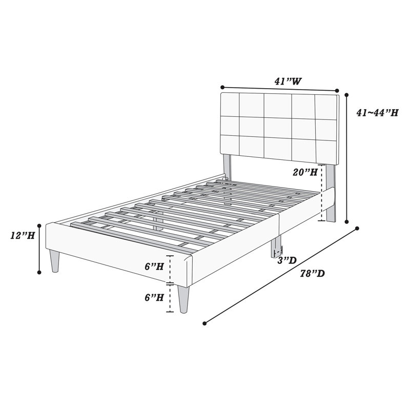 Lit simple pour chambre à coucher - support solide à 12 lattes, tête de lit réglable, lin brossé douillet, capitonnage captivant avec base robuste, capitonnage enchanteur pour