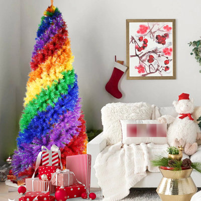 6ft Colorful Artificial Tree, 1248 Branch Tips, Unique Spiral Design, Metal Stand For Party Decor Christmas Festive Displays