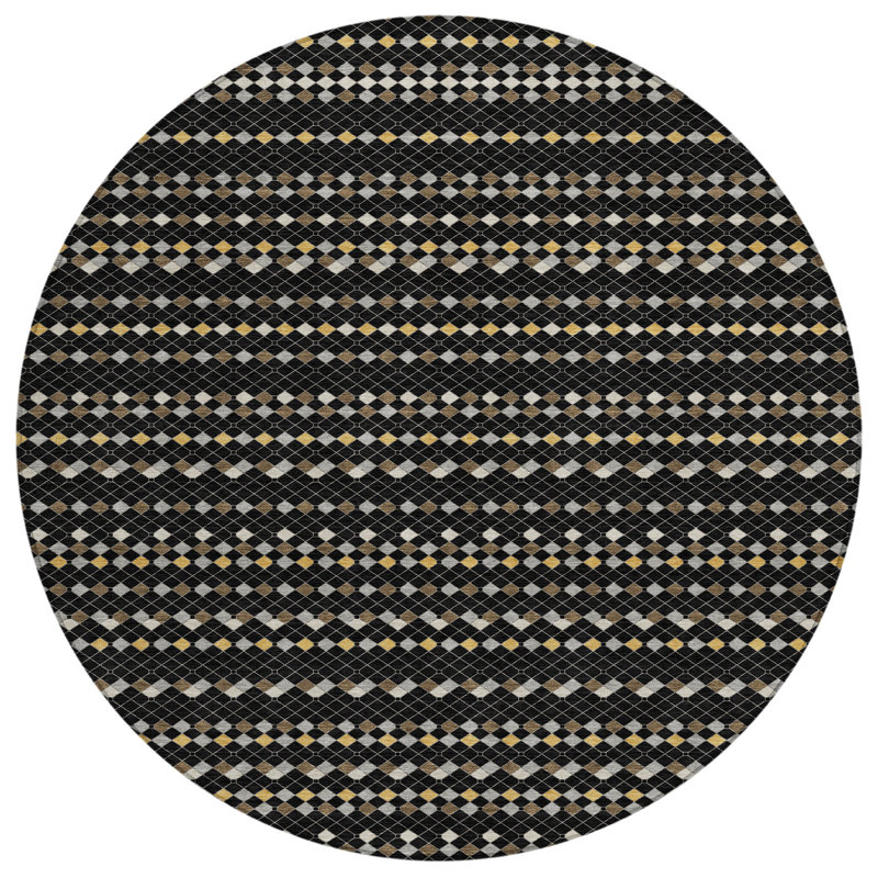 Tapis intérieur lavable rayé noir et taupe 8 pi