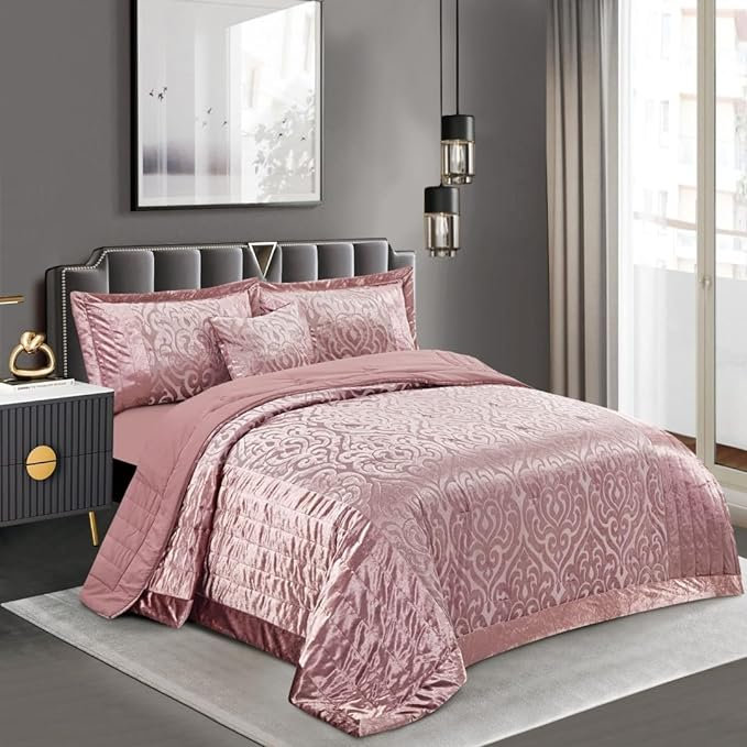 Bollara Damask Bedspread with Pillow Shams Included, Super King Bedspread + 2 Pillow Sham, PInk