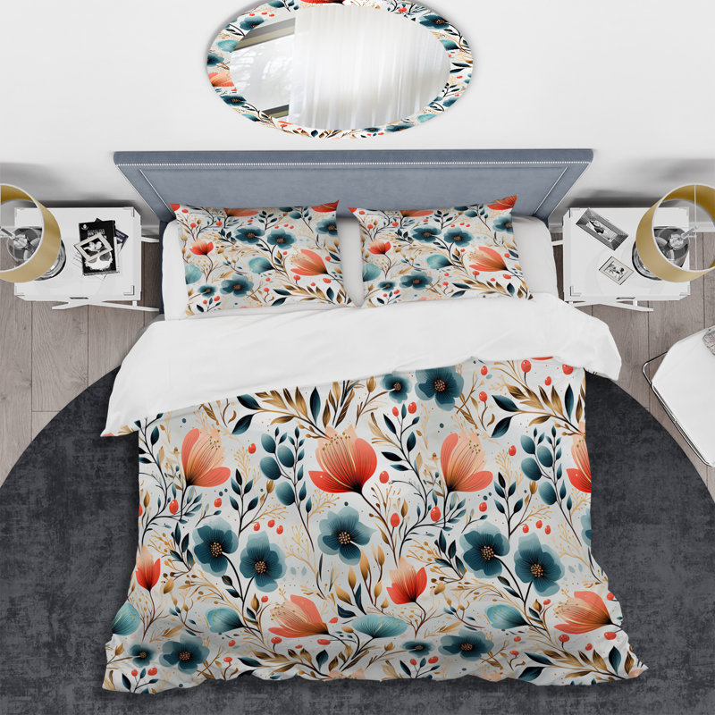 Multicolor Coastal Serene Floral Pattern - Ensemble de housse de couette à motif floral
