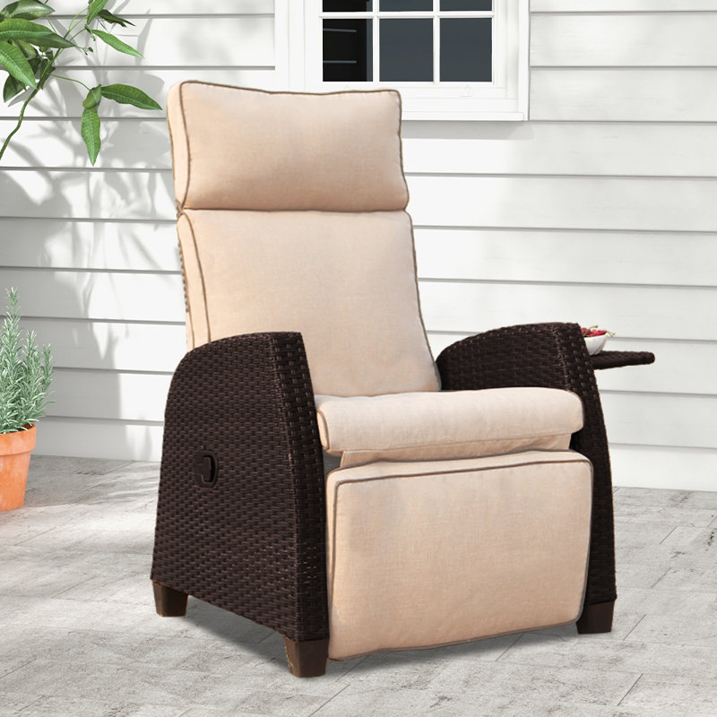 Chaise de patio réglable avec coussins, Beige, Brun foncé
