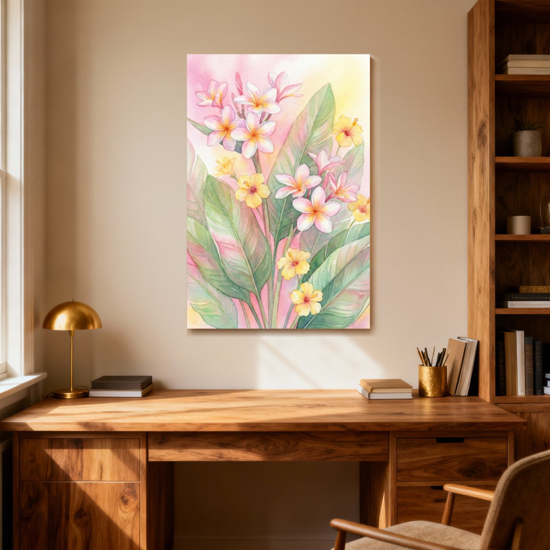 Plantes et fleurs Fleurs tropicales sur fond pastel doux, H 48 po x l 32 po
