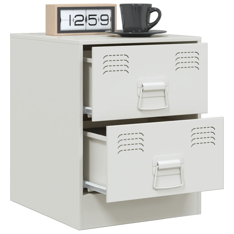 34.5cm W Steel Bedside Table, White, Set of 2
