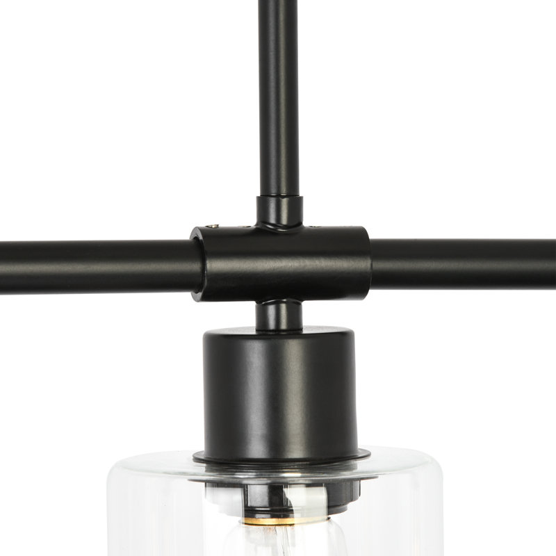 Delmis 3 - Suspension pour îlot de cuisine, style rustique linéaire, avec abat-jour en verre transparent, Noir, 3 lumières