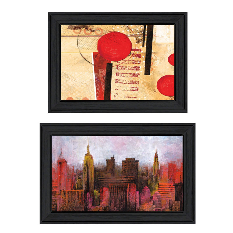 Ensemble de deux reproductions d'art mural NYC Harmony, Cadre d'angle fermé noir
