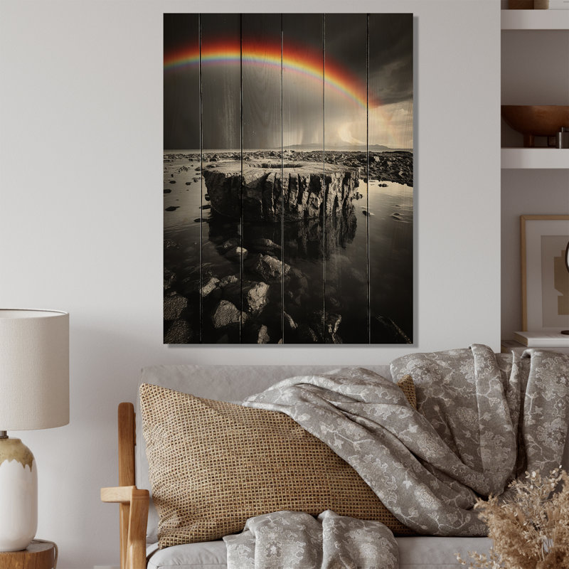«Rainbow Colorful Monotone Landscape I» sur bois, H 40 po x l 30 po x P 0,78 po