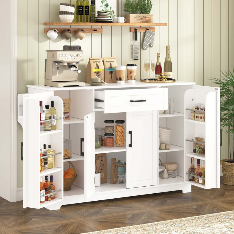 Buffet spacieux avec tablettes réglables et rangement latéral, White