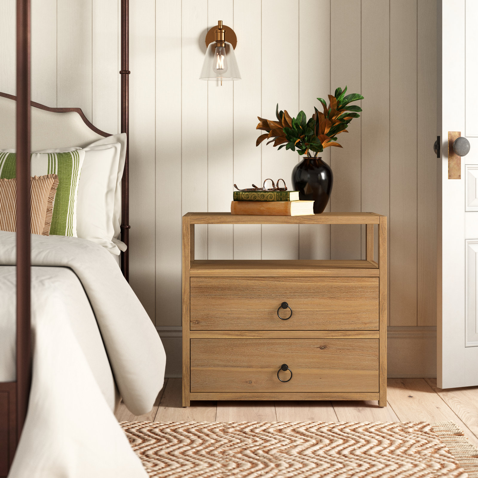 Elin 2-Drawer Acacia Nightstand, Natural