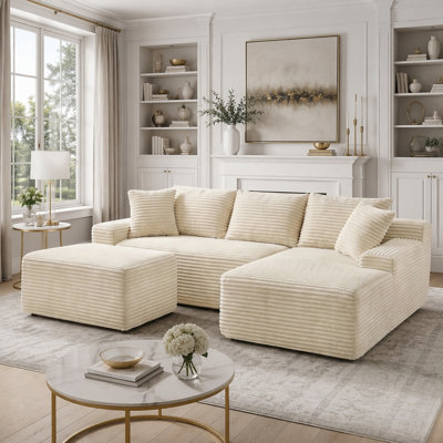 95-Inch L-Shape Sectional Couch with Chaise, Ottoman, and Modular Design for Modern Living Rooms