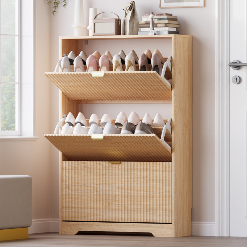 Wavy 3-Door Shoe Storage,, Brown