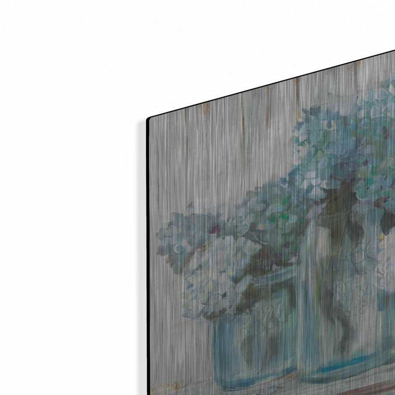 «Hydrangeas In Glass Jars Blue» par Carol Rowan, H 12 po x l 16 po