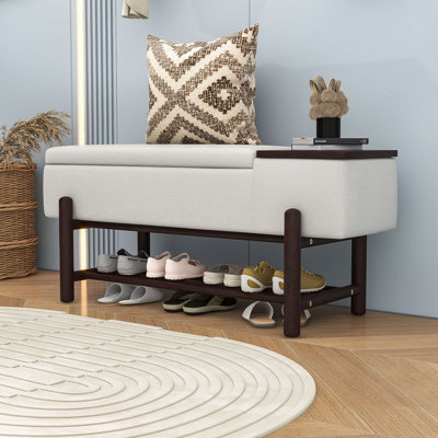 Modern Upholstered Shoe Bench with Hidden Storage and Lower Shoe Rack