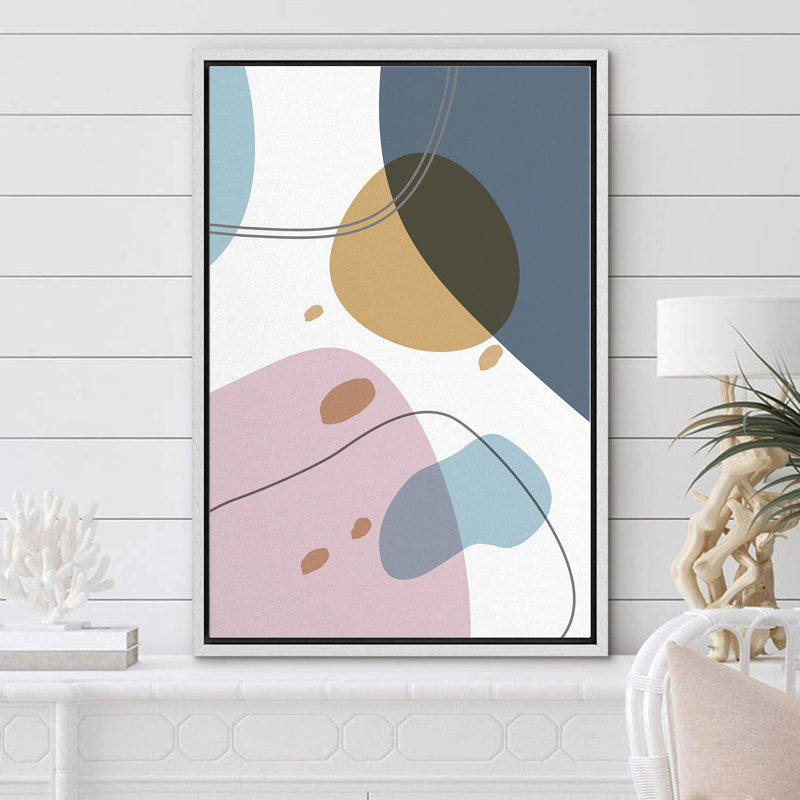 Bleu, jaune et rose, sphères géométriques, formes abstraites, art moderne, illusion 3D minimaliste, coloré, Blanc