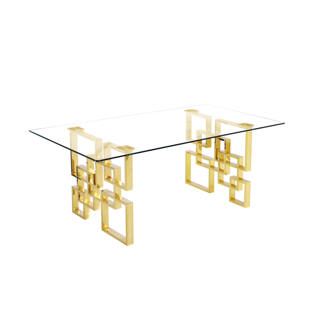 Marano Glass Top Metal Base Dining Table Everly Quinn Base