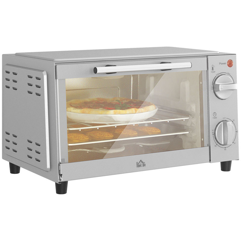 HOMCOM Mini Oven, 9L Countertop Electric Grill, Toaster Oven with Adjustable Temperature, Timer, Baking Tray and Wire Rack, 750W