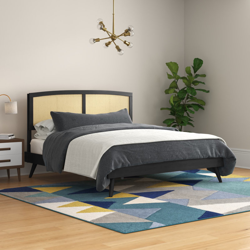 Sierra Cane and Wood Full Platform Bed With Splayed Legs, Full/Double, Black