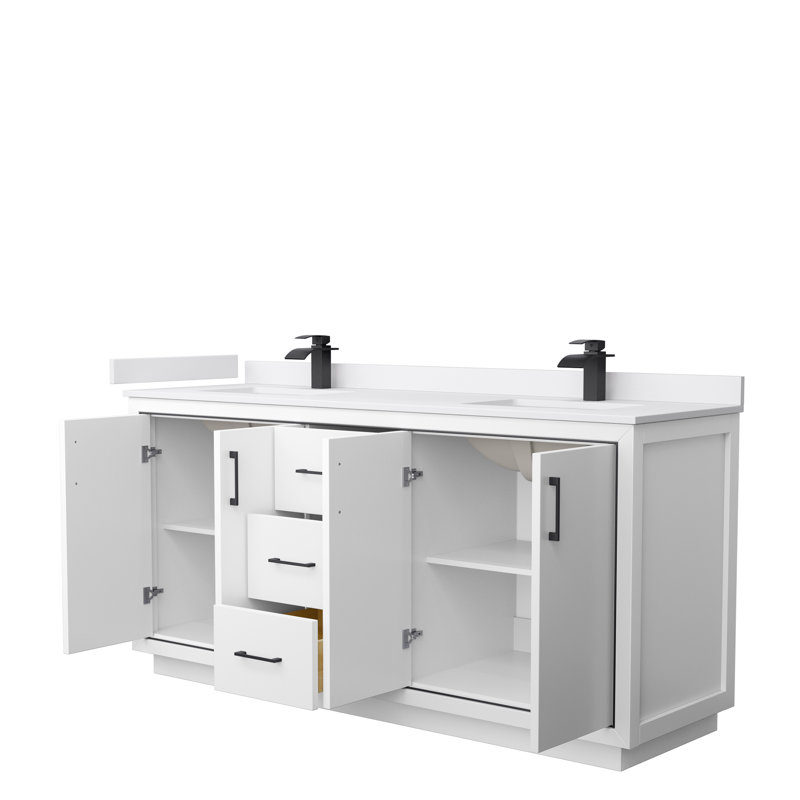 Ensemble de meuble-lavabo double 72 po Icon, Blanc, Noir mat, Blanc
