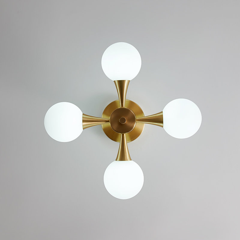 Modern 4-Light Opal Globe Glass Semi Flush Mount