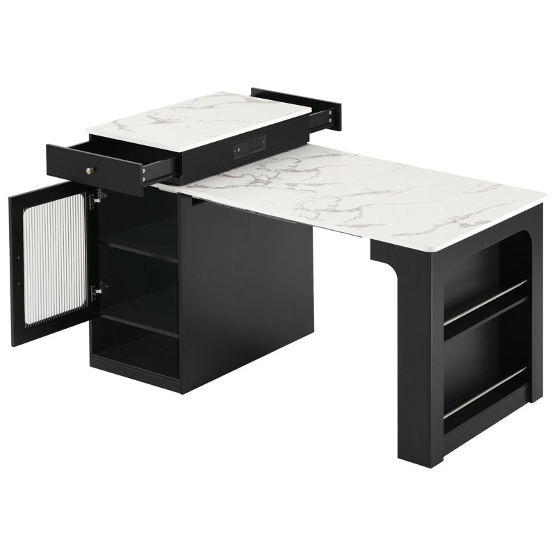 59.5" Kitchen Island With Extendable Dining Table, Black