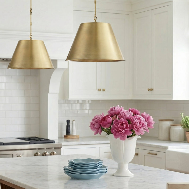 Presley Dimmable Pendant, Warm Brass, 8.5" H x 12" W x 12" D