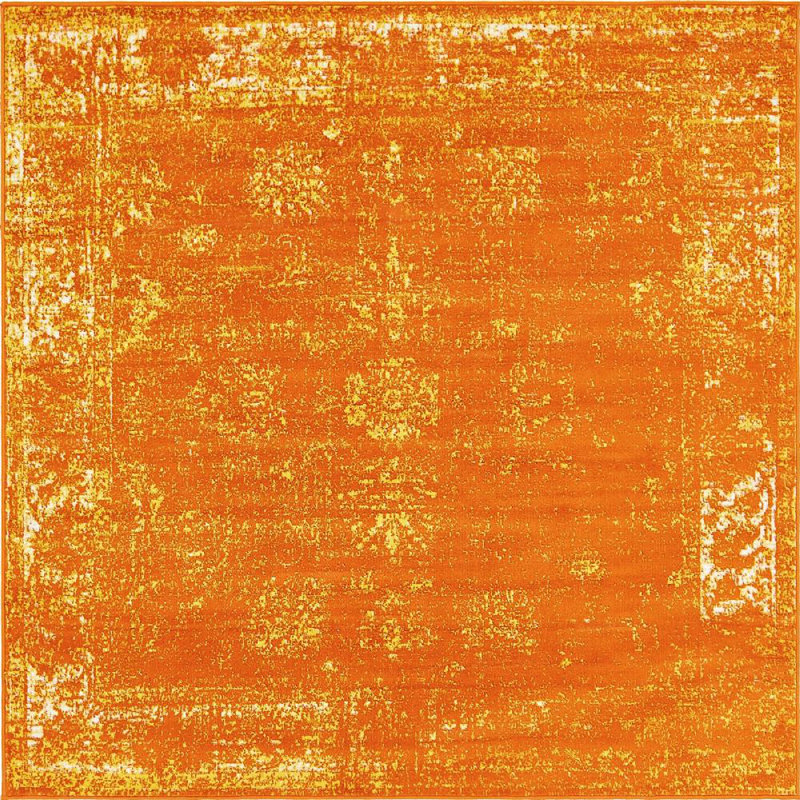 Tapis à motif oriental orange Brandt, Carré 8 pi
